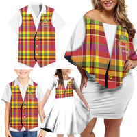 Personalized Dominica Creole Day Family Matching Off Shoulder Short Dress and Hawaiian Shirt Jounen Kweyol Red Madras Proud - Wonder Print Shop