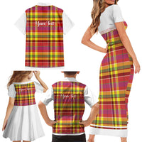 Personalized Dominica Creole Day Family Matching Short Sleeve Bodycon Dress and Hawaiian Shirt Jounen Kweyol Red Madras Proud - Wonder Print Shop