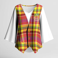 Personalized Dominica Creole Day Kimono Sleeve Blouse Jounen Kweyol Red Madras Proud - Wonder Print Shop