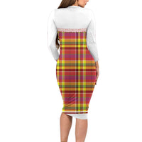 Personalized Dominica Creole Day Long Sleeve Bodycon Dress Jounen Kweyol Red Madras Proud - Wonder Print Shop
