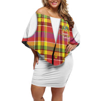 Personalized Dominica Creole Day Off Shoulder Short Dress Jounen Kweyol Red Madras Proud - Wonder Print Shop