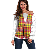 Personalized Dominica Creole Day Off Shoulder Sweater Jounen Kweyol Red Madras Proud - Wonder Print Shop