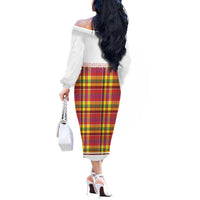 Personalized Dominica Creole Day Off The Shoulder Long Sleeve Dress Jounen Kweyol Red Madras Proud - Wonder Print Shop