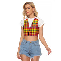 Personalized Dominica Creole Day Raglan Cropped T Shirt Jounen Kweyol Red Madras Proud - Wonder Print Shop