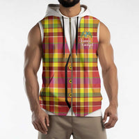 Personalized Dominica Creole Day Sleeveless Zip Hoodie Jounen Kweyol Red Madras Proud - Wonder Print Shop
