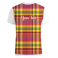 Personalized Dominica Creole Day Women V-Neck T-Shirt Jounen Kweyol Red Madras Proud - Wonder Print Shop