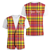 Personalized Dominica Creole Day Women V-Neck T-Shirt Jounen Kweyol Red Madras Proud - Wonder Print Shop