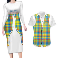 Personalized Dominica Creole Day Couples Matching Long Sleeve Bodycon Dress and Hawaiian Shirt Jounen Kweyol Blue Madras Proud - Wonder Print Shop