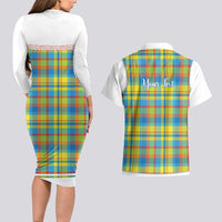 Personalized Dominica Creole Day Couples Matching Long Sleeve Bodycon Dress and Hawaiian Shirt Jounen Kweyol Blue Madras Proud - Wonder Print Shop