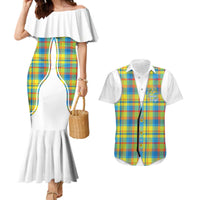 Personalized Dominica Creole Day Couples Matching Mermaid Dress and Hawaiian Shirt Jounen Kweyol Blue Madras Proud - Wonder Print Shop