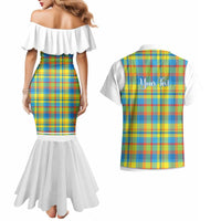 Personalized Dominica Creole Day Couples Matching Mermaid Dress and Hawaiian Shirt Jounen Kweyol Blue Madras Proud - Wonder Print Shop