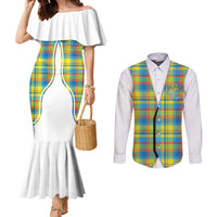 Personalized Dominica Creole Day Couples Matching Mermaid Dress and Long Sleeve Button Shirt Jounen Kweyol Blue Madras Proud - Wonder Print Shop