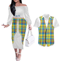 Personalized Dominica Creole Day Couples Matching Off The Shoulder Long Sleeve Dress and Hawaiian Shirt Jounen Kweyol Blue Madras Proud - Wonder Print Shop