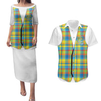 Personalized Dominica Creole Day Couples Matching Puletasi and Hawaiian Shirt Jounen Kweyol Blue Madras Proud - Wonder Print Shop