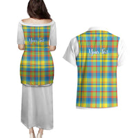 Personalized Dominica Creole Day Couples Matching Puletasi and Hawaiian Shirt Jounen Kweyol Blue Madras Proud - Wonder Print Shop