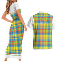 Personalized Dominica Creole Day Couples Matching Short Sleeve Bodycon Dress and Hawaiian Shirt Jounen Kweyol Blue Madras Proud - Wonder Print Shop