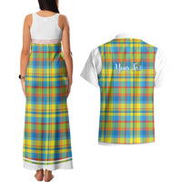 Personalized Dominica Creole Day Couples Matching Tank Maxi Dress and Hawaiian Shirt Jounen Kweyol Blue Madras Proud - Wonder Print Shop