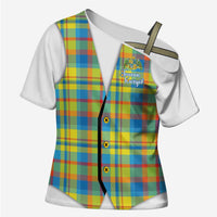 Personalized Dominica Creole Day Cross Shoulder Shirt Jounen Kweyol Blue Madras Proud - Wonder Print Shop