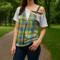 Personalized Dominica Creole Day Cross Shoulder Shirt Jounen Kweyol Blue Madras Proud - Wonder Print Shop