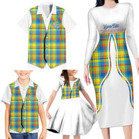 Personalized Dominica Creole Day Family Matching Long Sleeve Bodycon Dress and Hawaiian Shirt Jounen Kweyol Blue Madras Proud - Wonder Print Shop