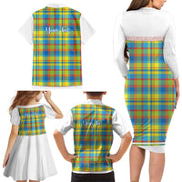 Personalized Dominica Creole Day Family Matching Long Sleeve Bodycon Dress and Hawaiian Shirt Jounen Kweyol Blue Madras Proud - Wonder Print Shop