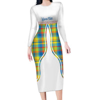 Personalized Dominica Creole Day Family Matching Long Sleeve Bodycon Dress and Hawaiian Shirt Jounen Kweyol Blue Madras Proud - Wonder Print Shop