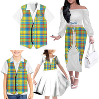 Personalized Dominica Creole Day Family Matching Off The Shoulder Long Sleeve Dress and Hawaiian Shirt Jounen Kweyol Blue Madras Proud - Wonder Print Shop