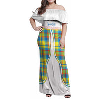 Personalized Dominica Creole Day Family Matching Off Shoulder Maxi Dress and Hawaiian Shirt Jounen Kweyol Blue Madras Proud - Wonder Print Shop