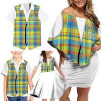 Personalized Dominica Creole Day Family Matching Off Shoulder Short Dress and Hawaiian Shirt Jounen Kweyol Blue Madras Proud - Wonder Print Shop