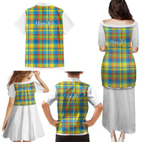 Personalized Dominica Creole Day Family Matching Puletasi and Hawaiian Shirt Jounen Kweyol Blue Madras Proud - Wonder Print Shop