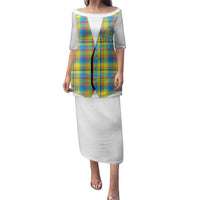 Personalized Dominica Creole Day Family Matching Puletasi and Hawaiian Shirt Jounen Kweyol Blue Madras Proud - Wonder Print Shop