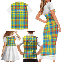 Personalized Dominica Creole Day Family Matching Short Sleeve Bodycon Dress and Hawaiian Shirt Jounen Kweyol Blue Madras Proud - Wonder Print Shop