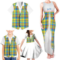Personalized Dominica Creole Day Family Matching Tank Maxi Dress and Hawaiian Shirt Jounen Kweyol Blue Madras Proud - Wonder Print Shop