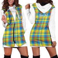 Personalized Dominica Creole Day Hoodie Dress Jounen Kweyol Blue Madras Proud - Wonder Print Shop