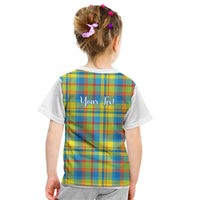 Personalized Dominica Creole Day Kid T Shirt Jounen Kweyol Blue Madras Proud - Wonder Print Shop