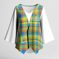 Personalized Dominica Creole Day Kimono Sleeve Blouse Jounen Kweyol Blue Madras Proud - Wonder Print Shop