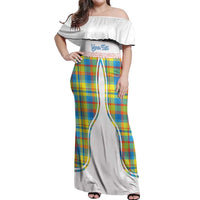 Personalized Dominica Creole Day Off Shoulder Maxi Dress Jounen Kweyol Blue Madras Proud - Wonder Print Shop