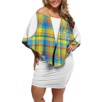 Personalized Dominica Creole Day Off Shoulder Short Dress Jounen Kweyol Blue Madras Proud - Wonder Print Shop