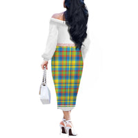 Personalized Dominica Creole Day Off The Shoulder Long Sleeve Dress Jounen Kweyol Blue Madras Proud - Wonder Print Shop