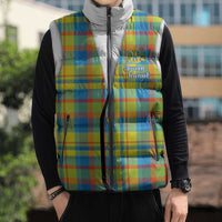 Personalized Dominica Creole Day Sleeveless Puffer Jacket Jounen Kweyol Blue Madras Proud - Wonder Print Shop