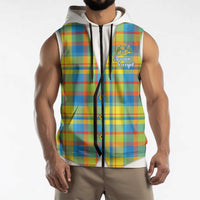 Personalized Dominica Creole Day Sleeveless Zip Hoodie Jounen Kweyol Blue Madras Proud - Wonder Print Shop