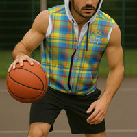 Personalized Dominica Creole Day Sleeveless Zip Hoodie Jounen Kweyol Blue Madras Proud - Wonder Print Shop