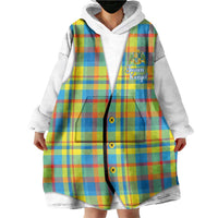 Personalized Dominica Creole Day Wearable Blanket Hoodie Jounen Kweyol Blue Madras Proud - Wonder Print Shop