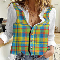 Personalized Dominica Creole Day Women Casual Shirt Jounen Kweyol Blue Madras Proud - Wonder Print Shop