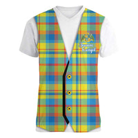 Personalized Dominica Creole Day Women V-Neck T-Shirt Jounen Kweyol Blue Madras Proud - Wonder Print Shop