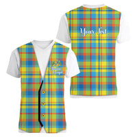 Personalized Dominica Creole Day Women V-Neck T-Shirt Jounen Kweyol Blue Madras Proud - Wonder Print Shop