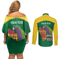 Personalized Komwel Donmnik Jounen Kweyol Couples Matching Off Shoulder Short Dress and Long Sleeve Button Shirt Dominica Creole Day Imperial Amazon - Wonder Print Shop