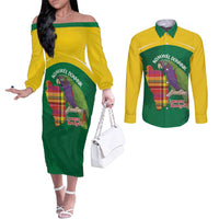 Personalized Komwel Donmnik Jounen Kweyol Couples Matching Off The Shoulder Long Sleeve Dress and Long Sleeve Button Shirt Dominica Creole Day Imperial Amazon - Wonder Print Shop