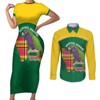 Personalized Komwel Donmnik Jounen Kweyol Couples Matching Short Sleeve Bodycon Dress and Long Sleeve Button Shirt Dominica Creole Day Imperial Amazon - Wonder Print Shop