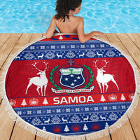 Personalised Samoa Christmas Beach Blanket Samoan Coat Of Arms Manuia Le Kirisimas - Wonder Print Shop